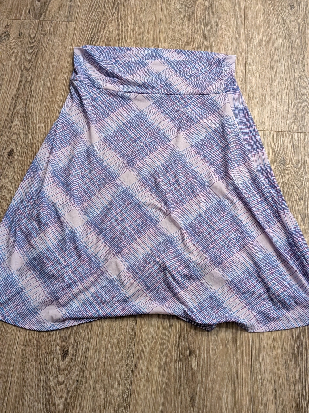 LuLaRoe (Azure) A-Line Skirt in Lavender, Blue, and Pink Plaid